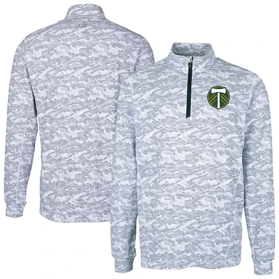 Men's Cutter & Buck Charcoal Portland Timbers Traverse Stretch Eco Camo Print Quarter-Zip Top