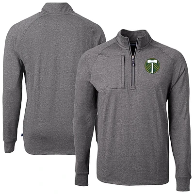 Men's Cutter & Buck Heather Portland Timbers Adapt Eco Knit Raglan Quarter-Zip Top