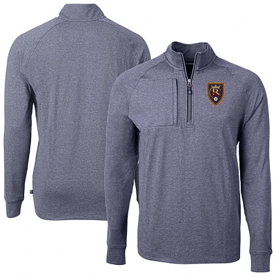 Men's Cutter & Buck Heather Navy Real Salt Lake Adapt Eco Knit Raglan Quarter-Zip Top