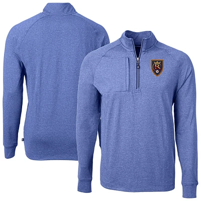 Men's Cutter & Buck Heather Real Salt Lake Adapt Eco Knit Raglan Quarter-Zip Top