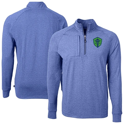 Men's Cutter & Buck Heather Seattle Sounders FC Adapt Eco Knit Raglan Quarter-Zip Top