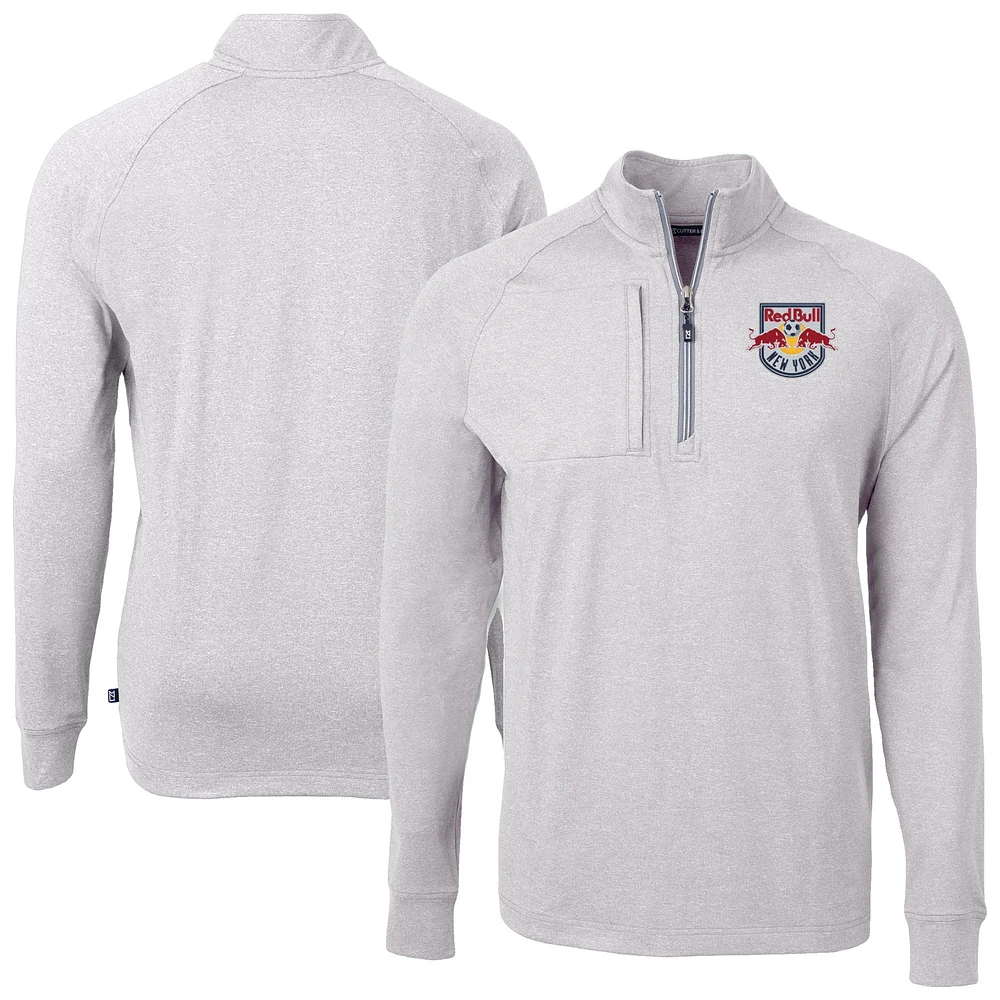 Men's Cutter & Buck Heather Gray New York Red Bulls Adapt Eco Knit Raglan Quarter-Zip Top