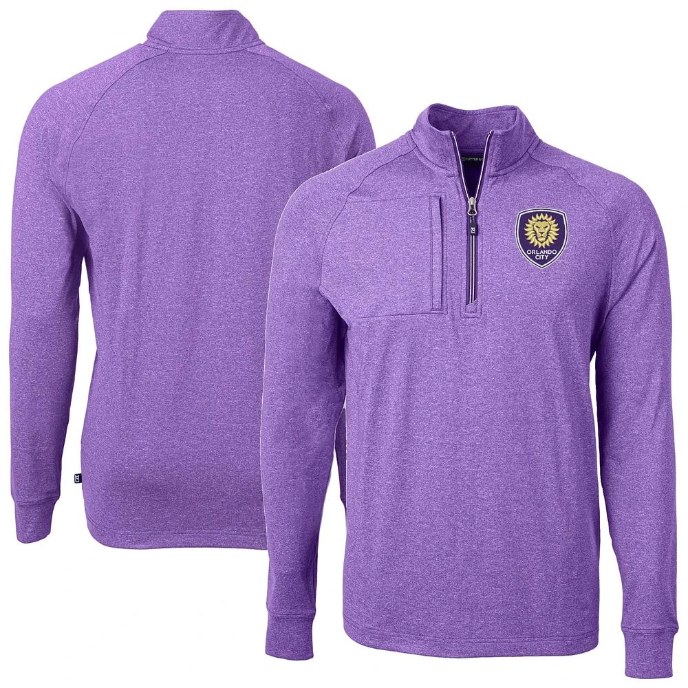 Men's Cutter & Buck Heather Orlando City SC Adapt Eco Knit Raglan Quarter-Zip Top
