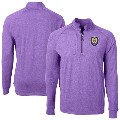 Men's Cutter & Buck Heather Orlando City SC Adapt Eco Knit Raglan Quarter-Zip Top