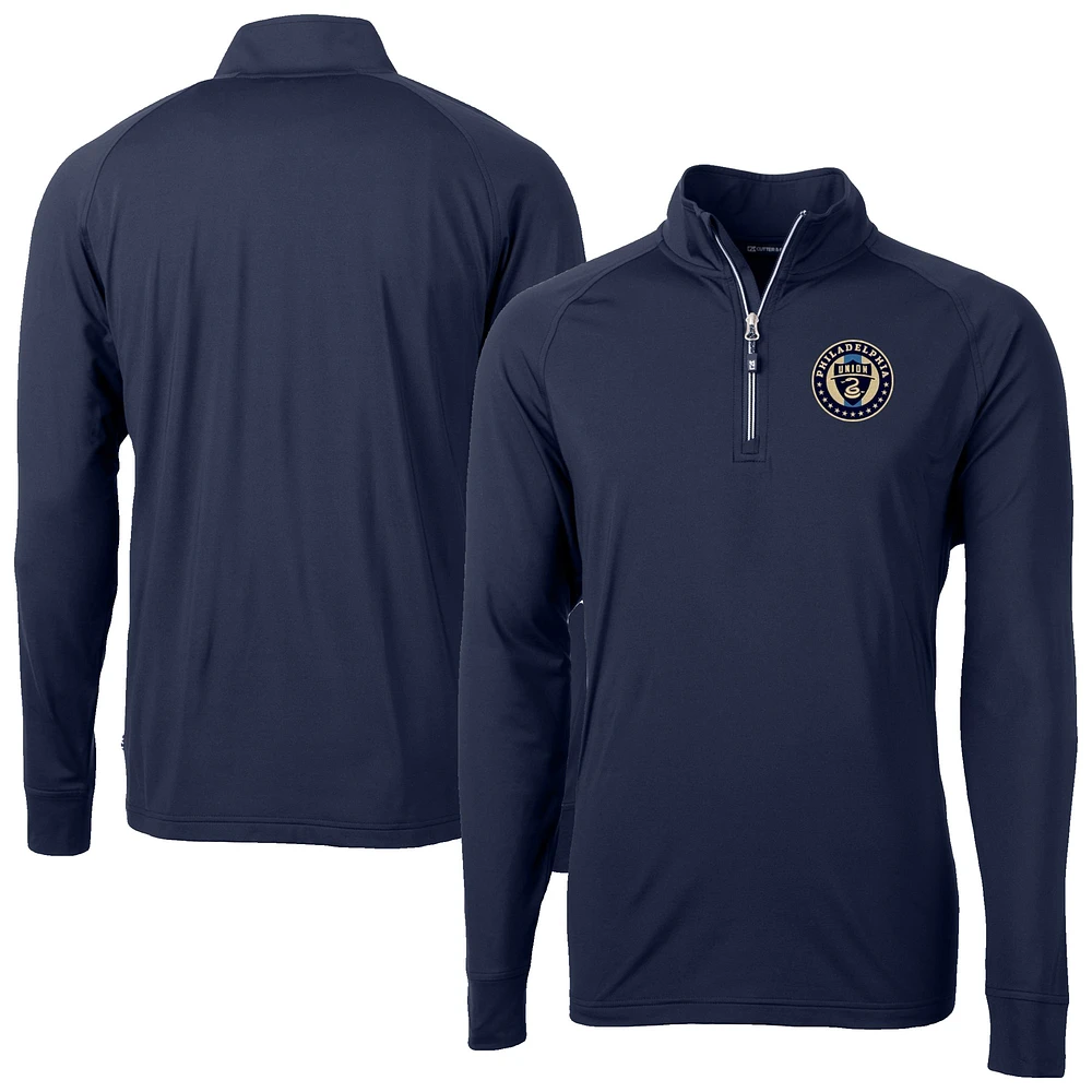 Men's Cutter & Buck Navy Philadelphia Union Adapt Eco Knit Stretch Recycled Raglan Quarter-Zip Top