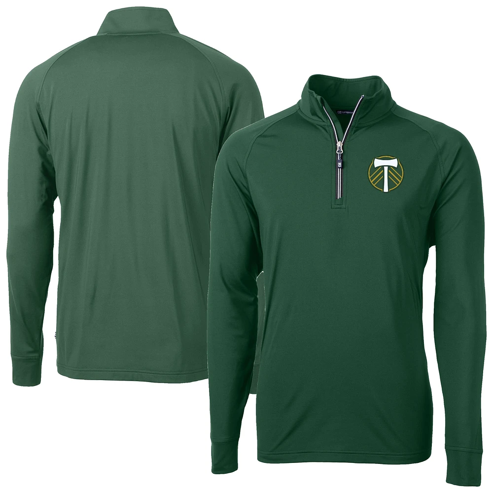 Men's Cutter & Buck Hunter Green Portland Timbers Adapt Eco Knit Stretch Recycled Raglan Quarter-Zip Top
