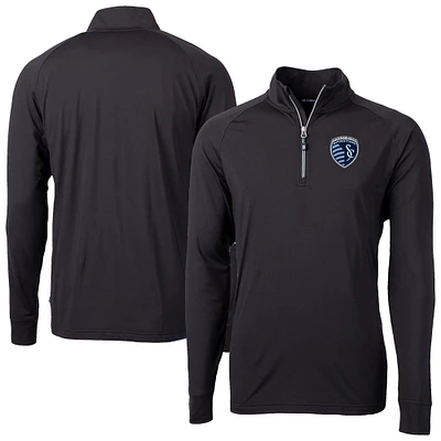 Men's Cutter & Buck Sporting Kansas City Adapt Eco Knit Stretch Recycled Raglan Quarter-Zip Top