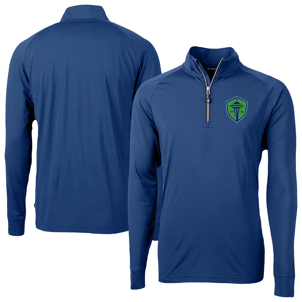 Men's Cutter & Buck Seattle Sounders FC Adapt Eco Knit Stretch Recycled Raglan Quarter-Zip Top
