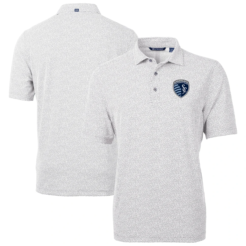 Men's Cutter & Buck Gray Sporting Kansas City Virtue Eco Pique Botanical Print Recycled Polo