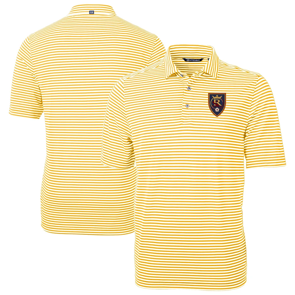 Men's Cutter & Buck Gold Real Salt Lake Virtue Eco Pique Stripe Recycled Polo