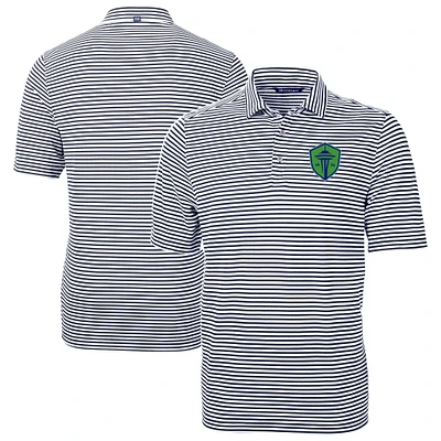 Men's Cutter & Buck Navy Seattle Sounders FC Virtue Eco Pique Stripe Recycled Polo