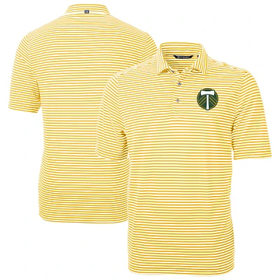 Men's Cutter & Buck Gold Portland Timbers Virtue Eco Pique Stripe Recycled Polo