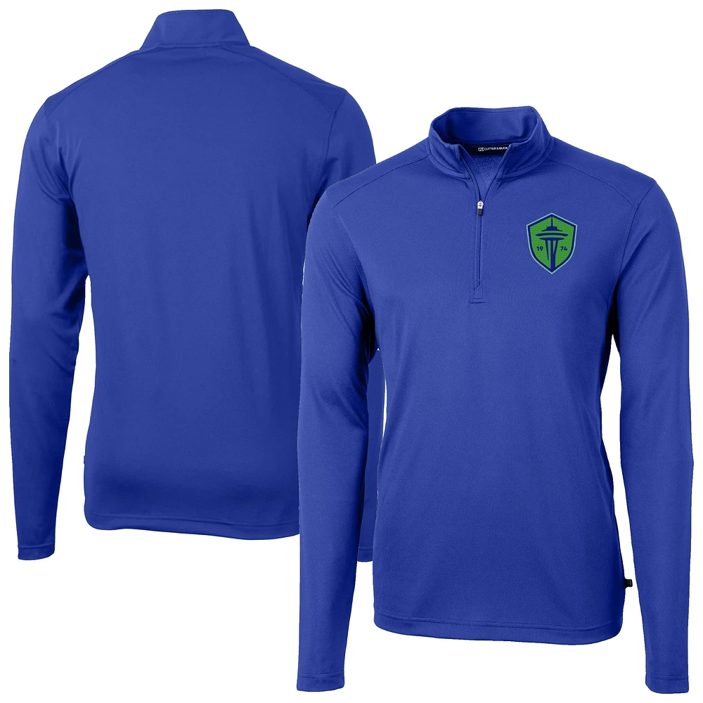 Men's Cutter & Buck Seattle Sounders FC Virtue Eco Pique Recycled Quarter-Zip Top