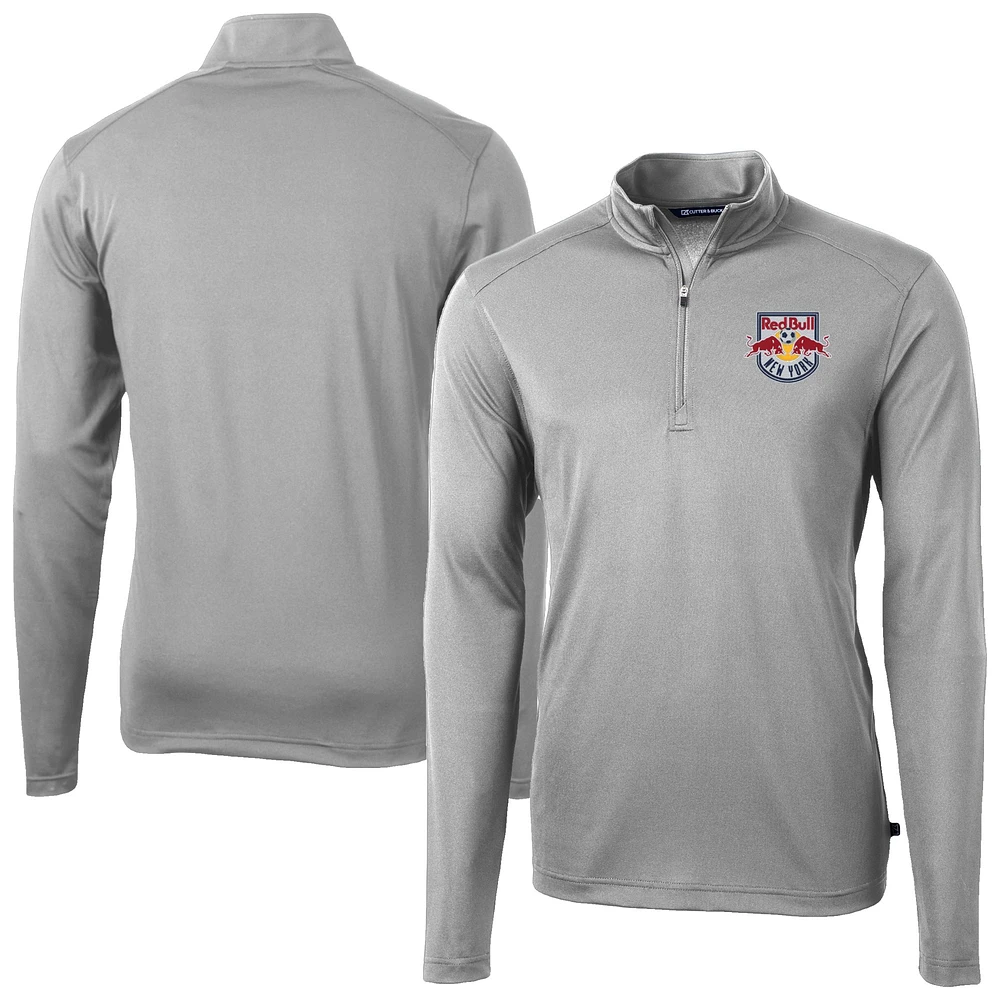 Men's Cutter & Buck Gray New York Red Bulls Virtue Eco Pique Recycled Quarter-Zip Top