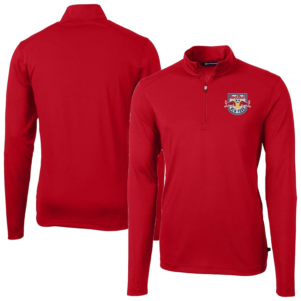 Men's Cutter & Buck Red New York Bulls Virtue Eco Pique Recycled Quarter-Zip Top