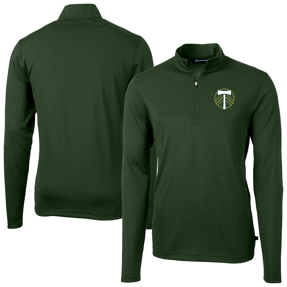 Men's Cutter & Buck Hunter Green Portland Timbers Virtue Eco Pique Recycled Quarter-Zip Top