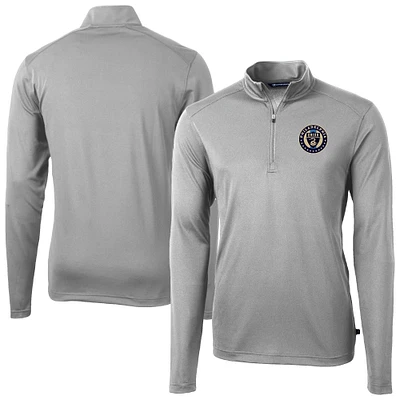 Men's Cutter & Buck Philadelphia Union Virtue Eco Pique Recycled Quarter-Zip Top