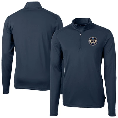 Men's Cutter & Buck Navy Philadelphia Union Virtue Eco Pique Recycled Quarter-Zip Top