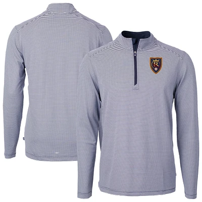 Men's Cutter & Buck Navy Real Salt Lake Virtue Eco Pique Micro Stripe Recycled Quarter-Zip Top