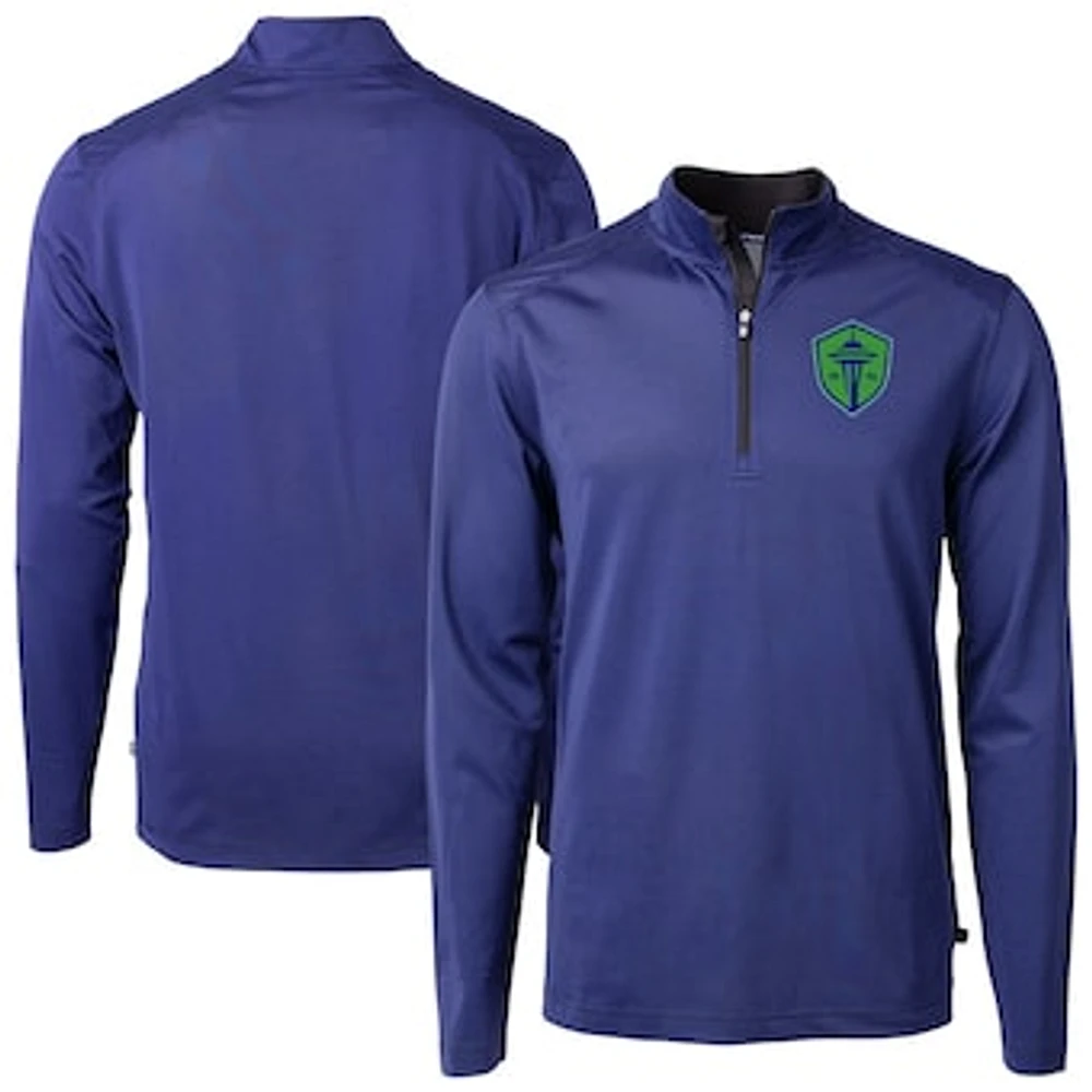 Men's Cutter & Buck Seattle Sounders FC Virtue Eco Pique Micro Stripe Recycled Quarter-Zip Top