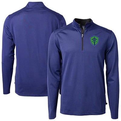 Men's Cutter & Buck Seattle Sounders FC Virtue Eco Pique Micro Stripe Recycled Quarter-Zip Top