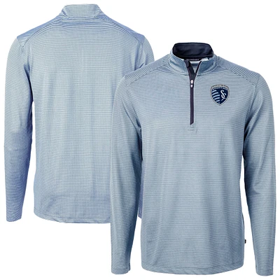 Men's Cutter & Buck Powder Blue Sporting Kansas City Virtue Eco Pique Micro Stripe Recycled Quarter-Zip Top
