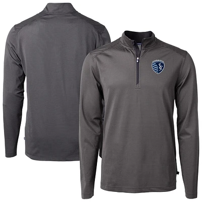 Men's Cutter & Buck Sporting Kansas City Virtue Eco Pique Micro Stripe Recycled Quarter-Zip Top