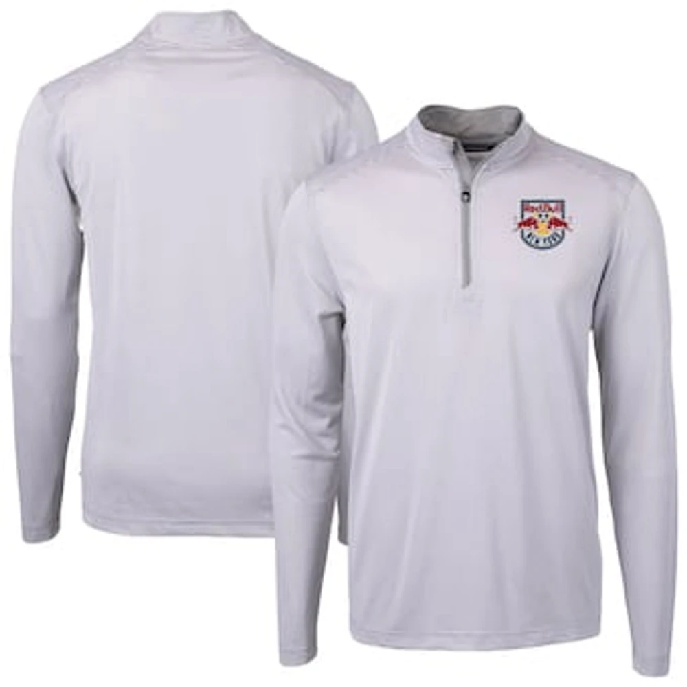 Men's Cutter & Buck Gray New York Red Bulls Virtue Eco Pique Micro Stripe Recycled Quarter-Zip Top