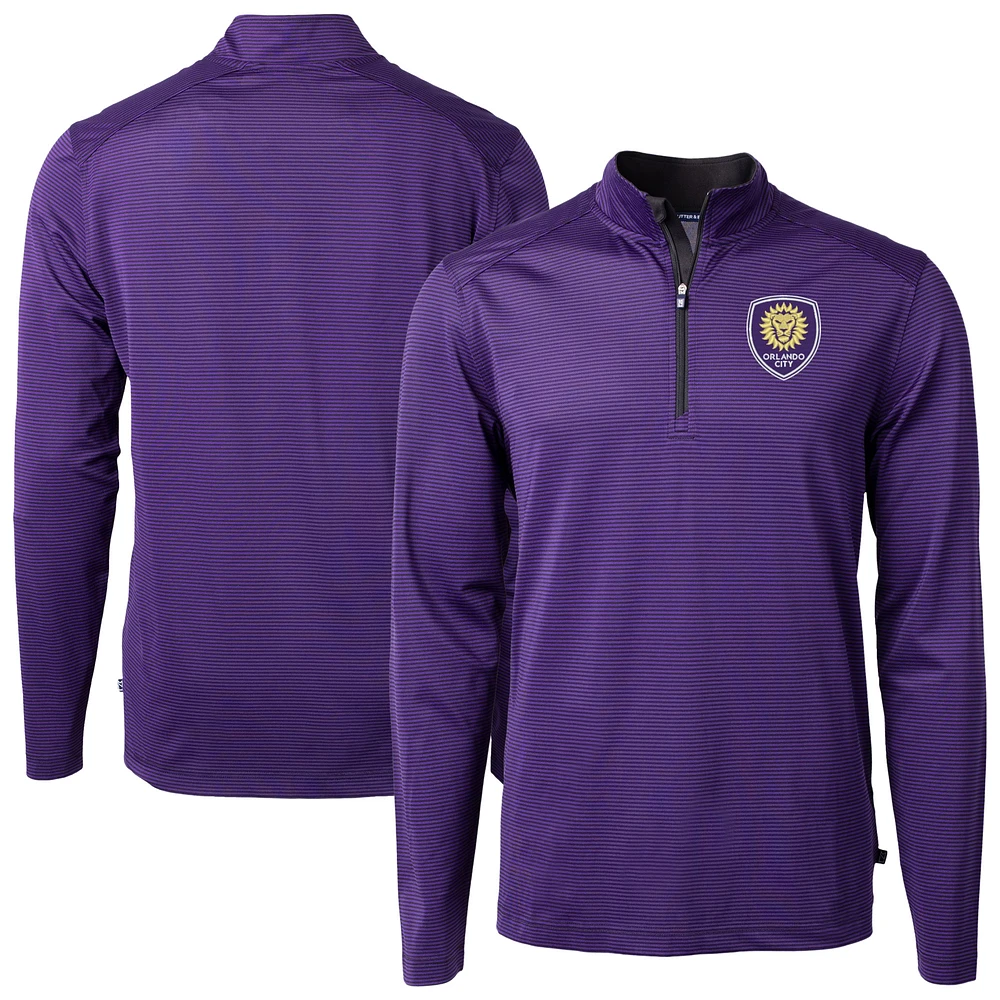Men's Cutter & Buck Orlando City SC Virtue Eco Pique Micro Stripe Recycled Quarter-Zip Top