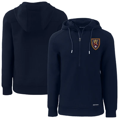 Men's Cutter & Buck Navy Real Salt Lake Roam Eco Half-Zip Recycled Tri-Blend Hoodie