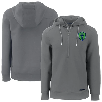 Men's Cutter & Buck Gray Seattle Sounders FC Roam Eco Half-Zip Recycled Tri-Blend Hoodie