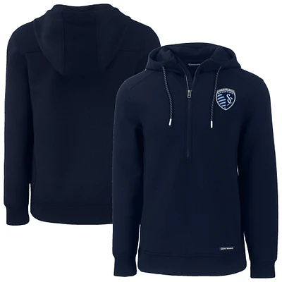 Men's Cutter & Buck Navy Sporting Kansas City Roam Eco Half-Zip Recycled Tri-Blend Hoodie