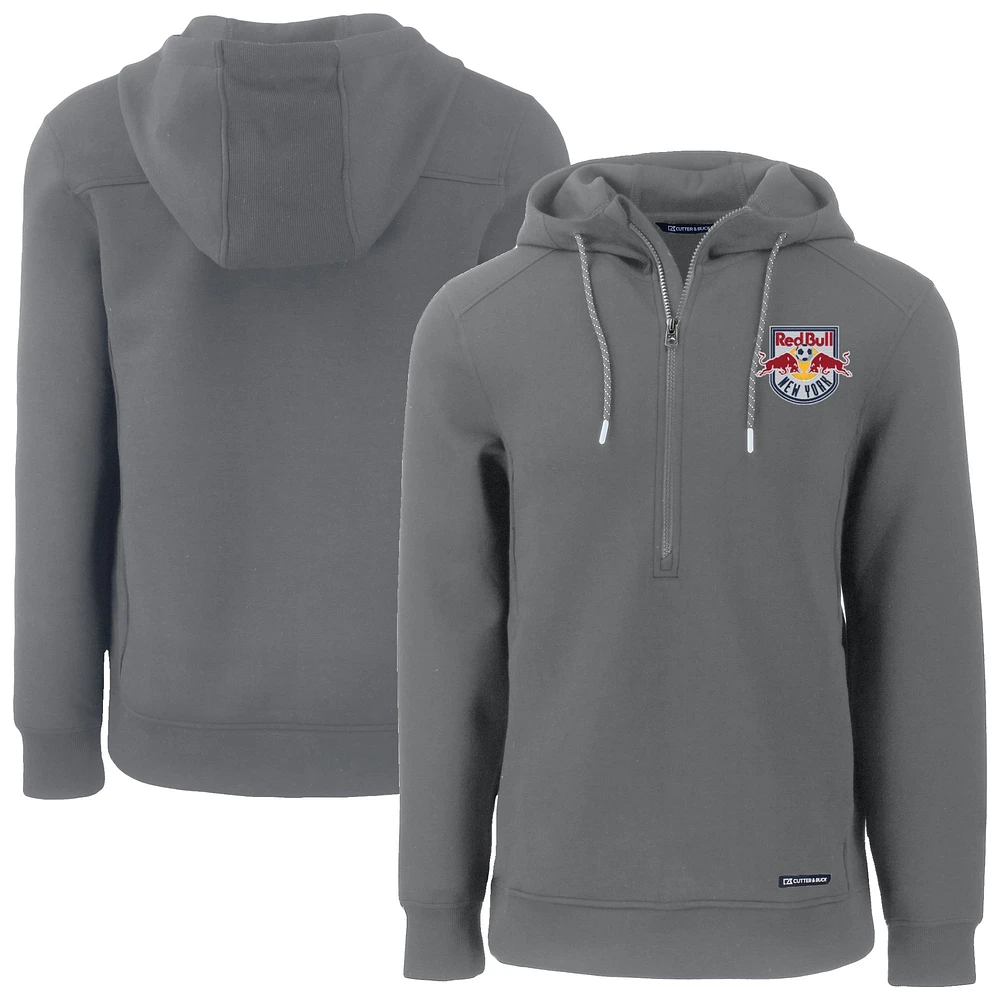 Men's Cutter & Buck Gray New York Red Bulls Roam Eco Half-Zip Recycled Tri-Blend Hoodie