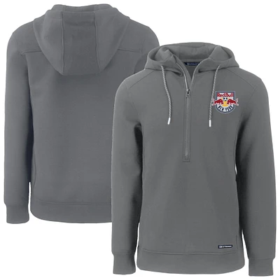 Men's Cutter & Buck Gray New York Red Bulls Roam Eco Half-Zip Recycled Tri-Blend Hoodie