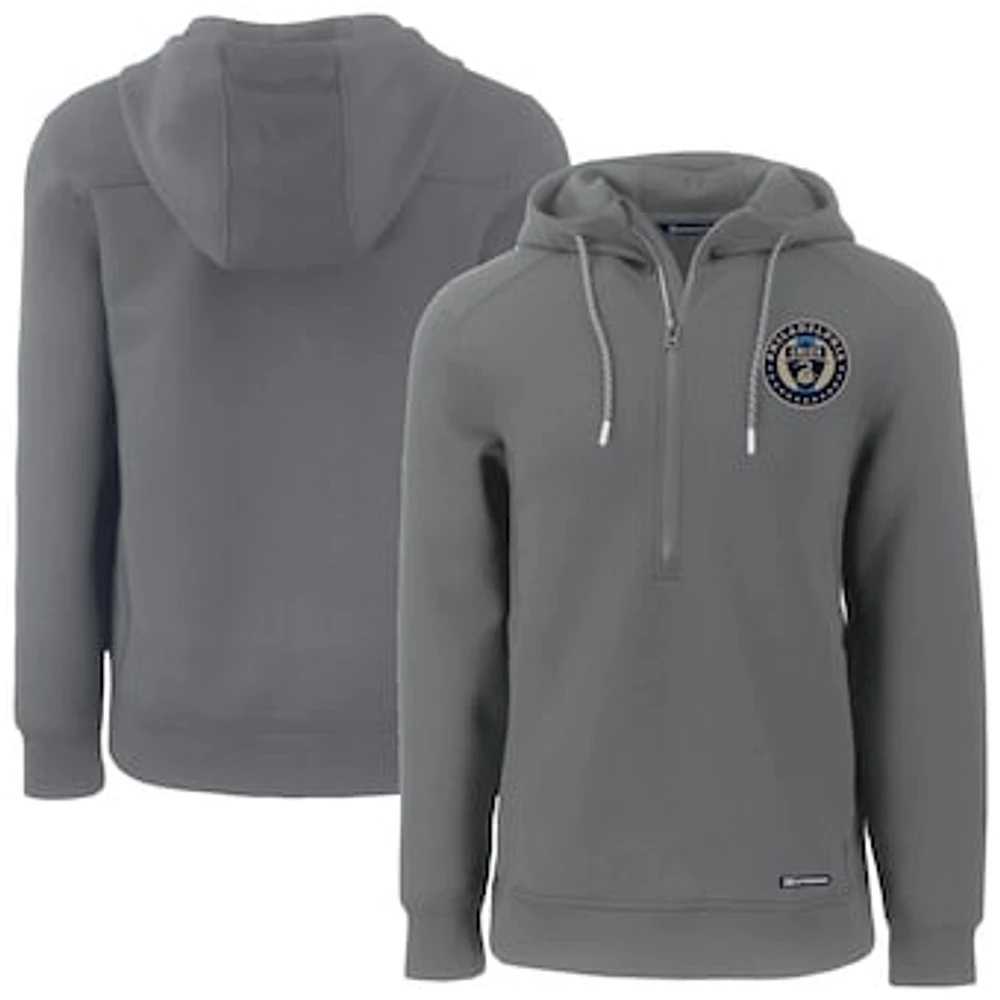 Men's Cutter & Buck Gray Philadelphia Union Roam Eco Half-Zip Recycled Tri-Blend Hoodie
