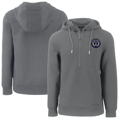 Men's Cutter & Buck Gray Philadelphia Union Roam Eco Half-Zip Recycled Tri-Blend Hoodie