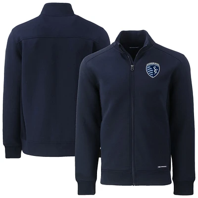 Men's Cutter & Buck Navy Sporting Kansas City Roam Eco Tri-Blend Recycled Full-Zip Jacket