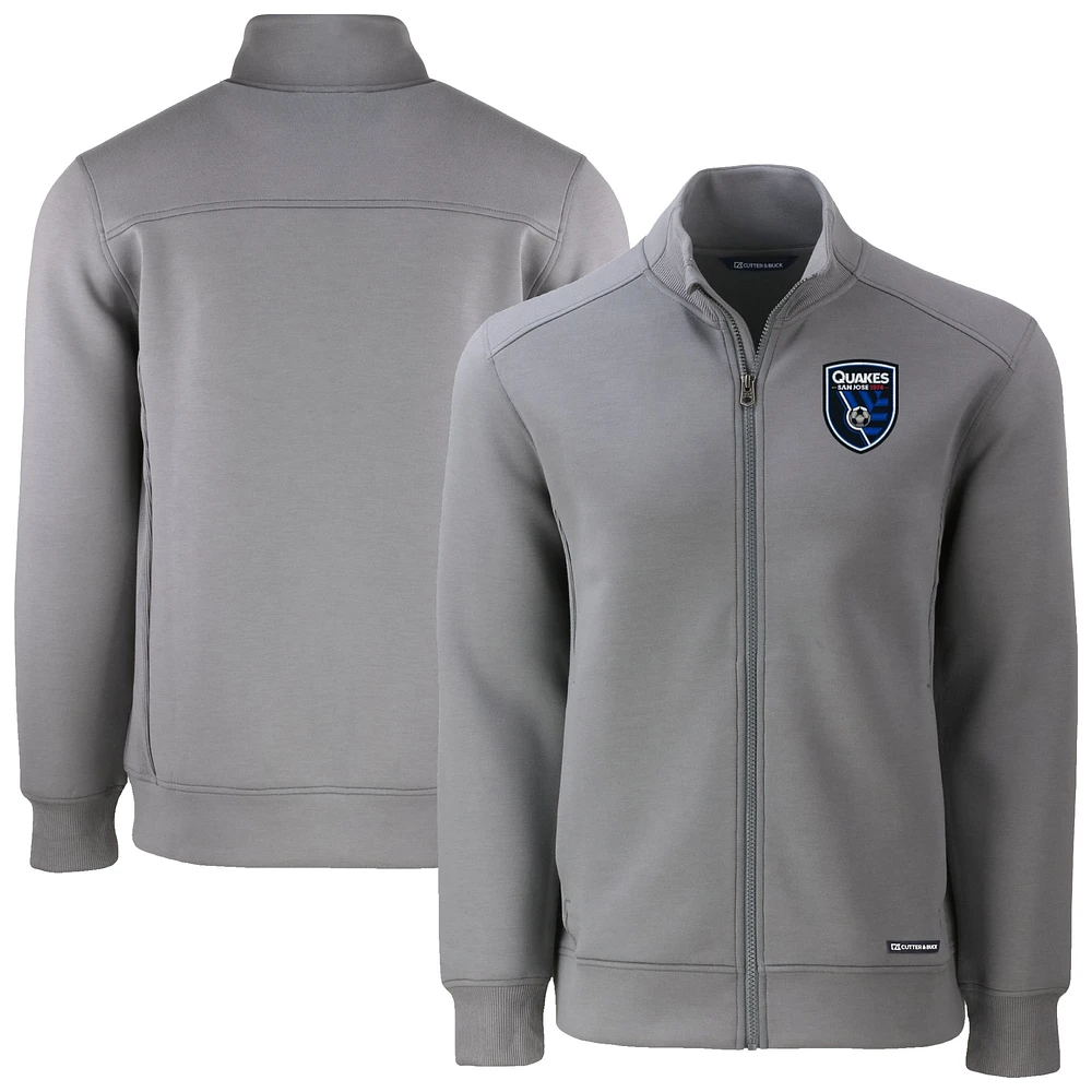Men's Cutter & Buck Gray San Jose Earthquakes Roam Eco Tri-Blend Recycled Full-Zip Jacket
