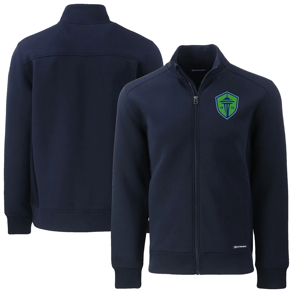 Men's Cutter & Buck Navy Seattle Sounders FC Roam Eco Tri-Blend Recycled Full-Zip Jacket