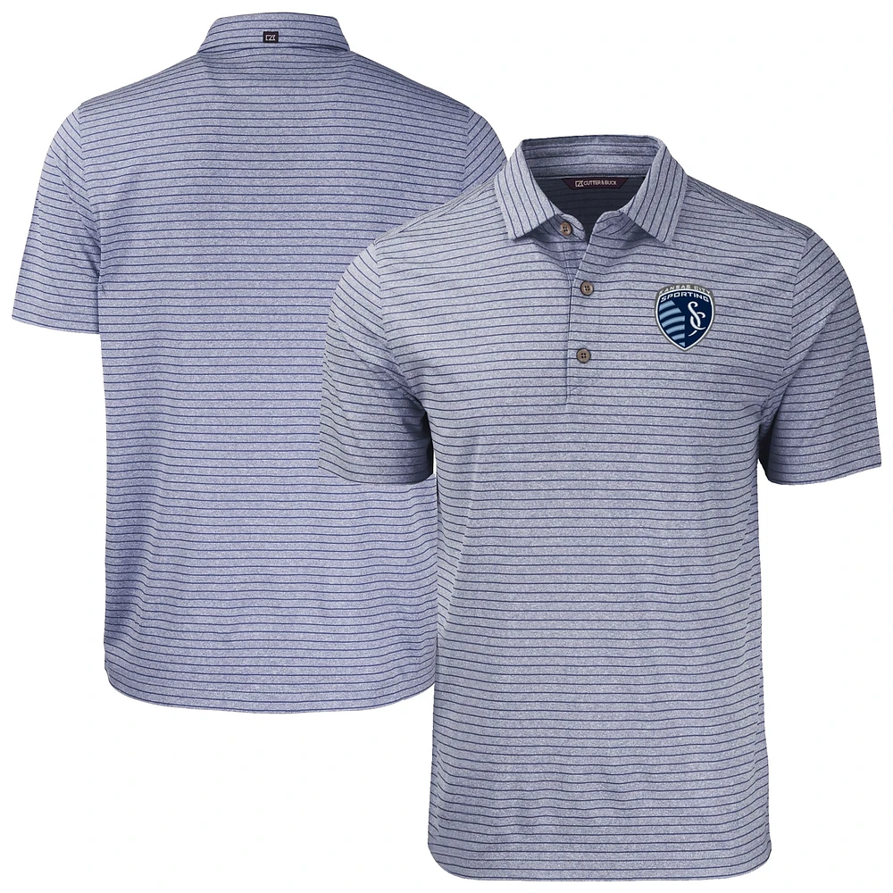 Men's Cutter & Buck Heather Navy Sporting Kansas City Forge Eco Stripe Stretch Recycled Polo