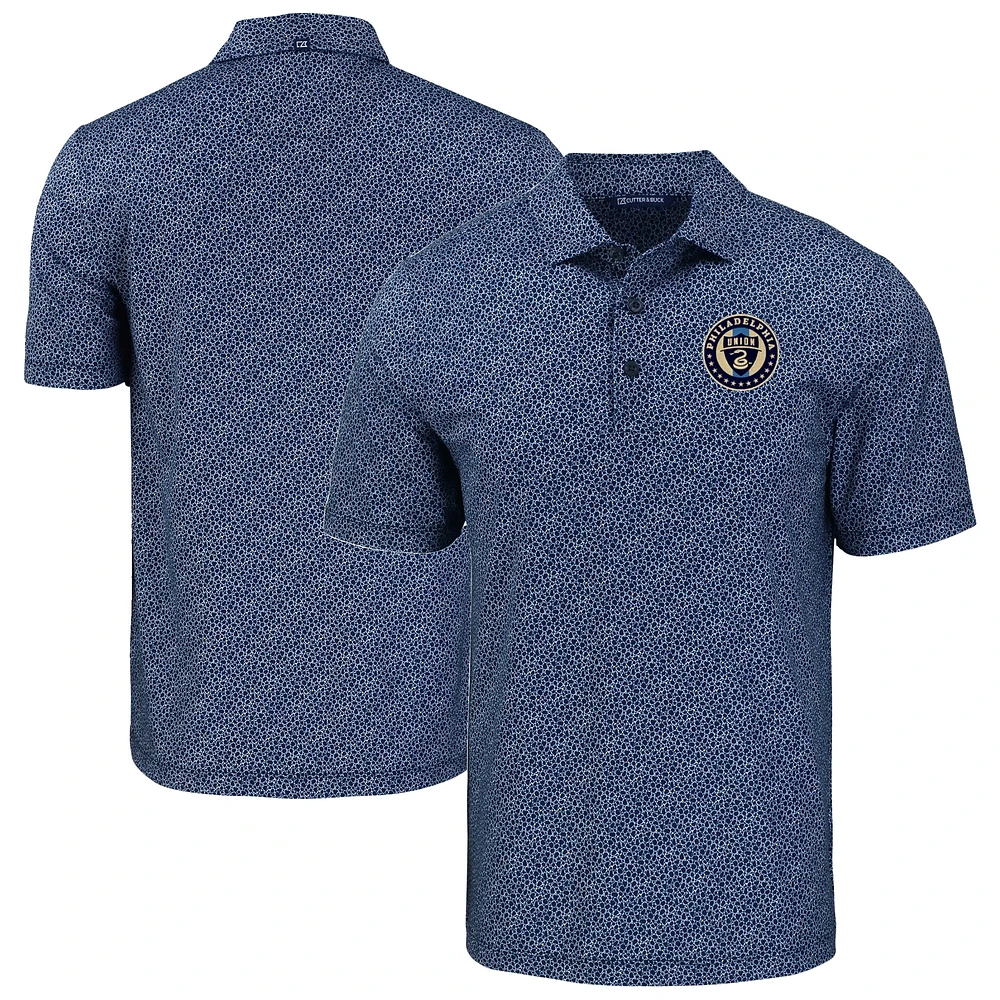 Men's Cutter & Buck Navy Philadelphia Union Pike Eco Pebble Print Stretch Recycled Polo