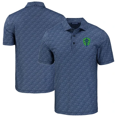 Men's Cutter & Buck Navy Seattle Sounders FC Pike Eco Pebble Print Stretch Recycled Polo