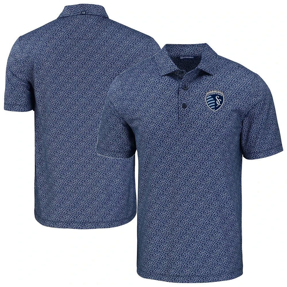 Men's Cutter & Buck Navy Sporting Kansas City Pike Eco Pebble Print Stretch Recycled Polo