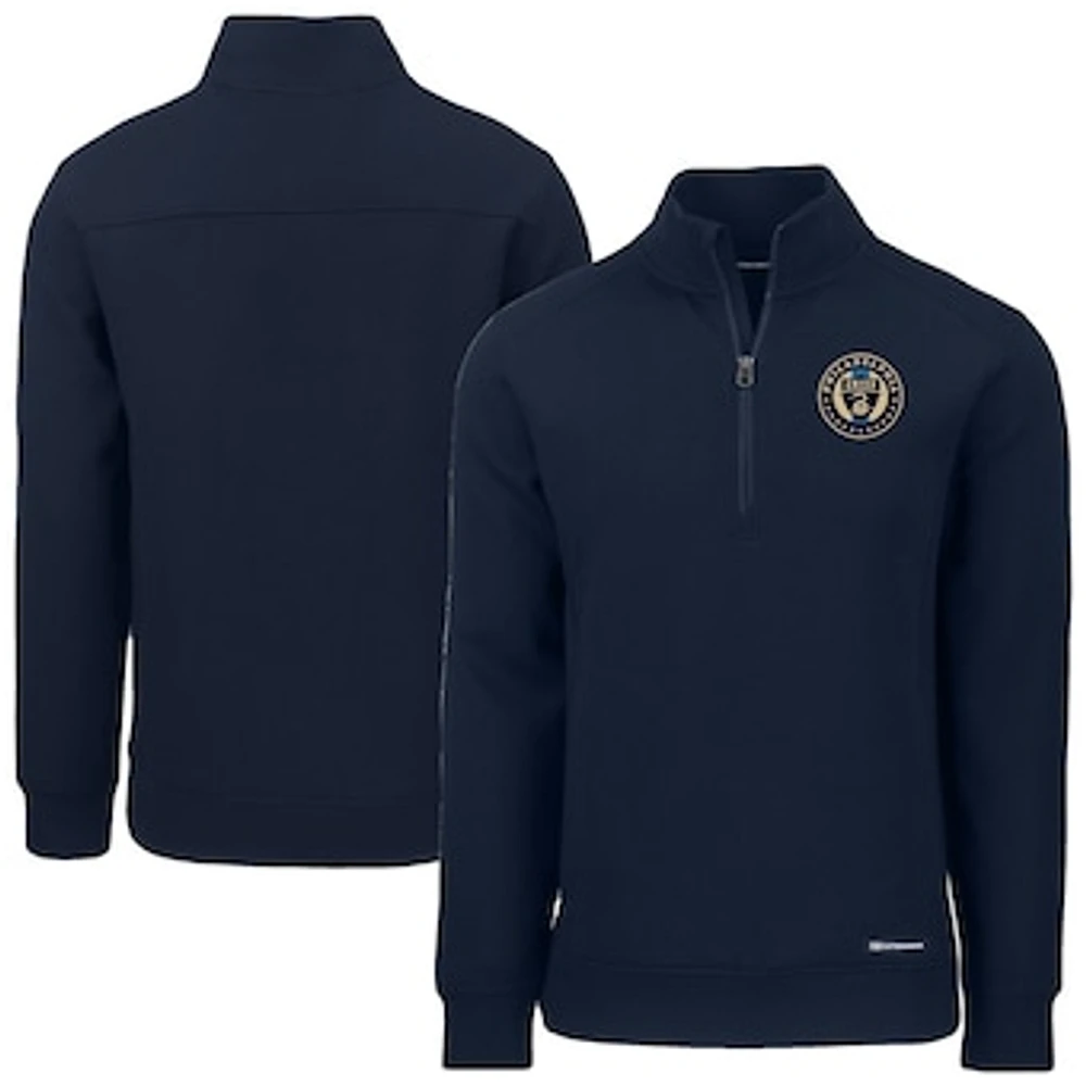 Men's Cutter & Buck Navy Philadelphia Union Roam Eco Recycled Tri-Blend Quarter-Zip Sweatshirt