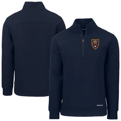 Men's Cutter & Buck Navy Real Salt Lake Roam Eco Recycled Tri-Blend Quarter-Zip Sweatshirt