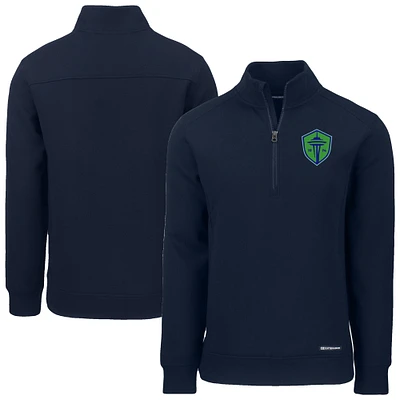 Men's Cutter & Buck Navy Seattle Sounders FC Roam Eco Recycled Tri-Blend Quarter-Zip Sweatshirt