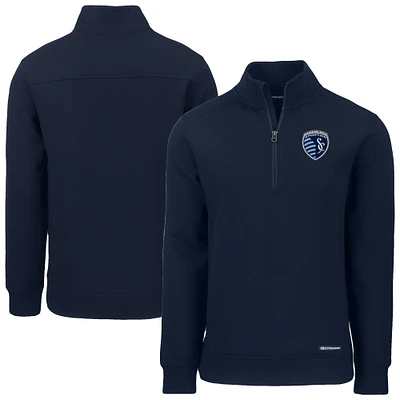 Men's Cutter & Buck Navy Sporting Kansas City Roam Eco Recycled Tri-Blend Quarter-Zip Sweatshirt
