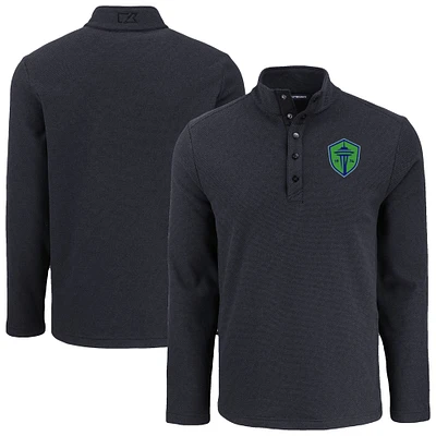 Men's Cutter & Buck Seattle Sounders FC Hunts Point Eco Textured Fleece Recycled Quarter-Snap Pullover Top