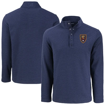 Men's Cutter & Buck Navy Real Salt Lake Hunts Point Eco Textured Fleece Recycled Quarter-Snap Pullover Top