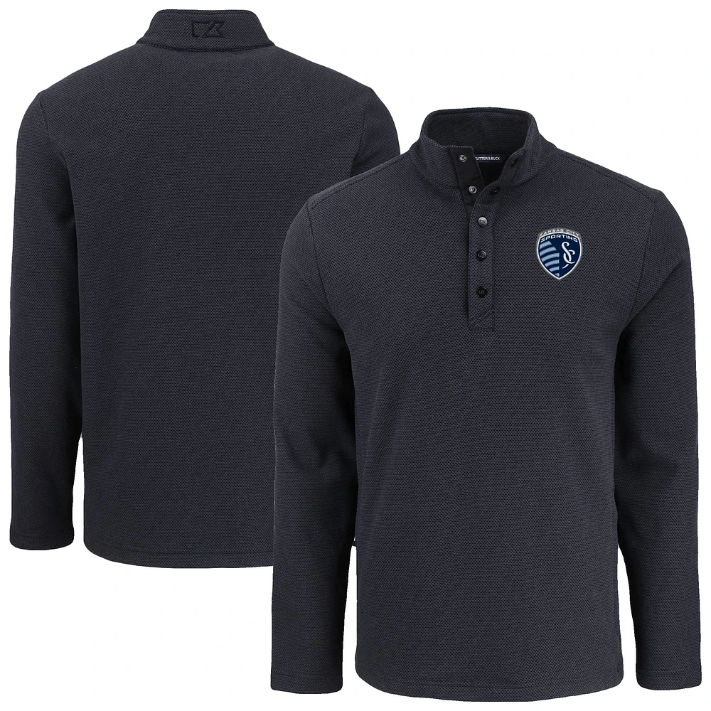 Men's Cutter & Buck Sporting Kansas City Hunts Point Eco Textured Fleece Recycled Quarter-Snap Pullover Top